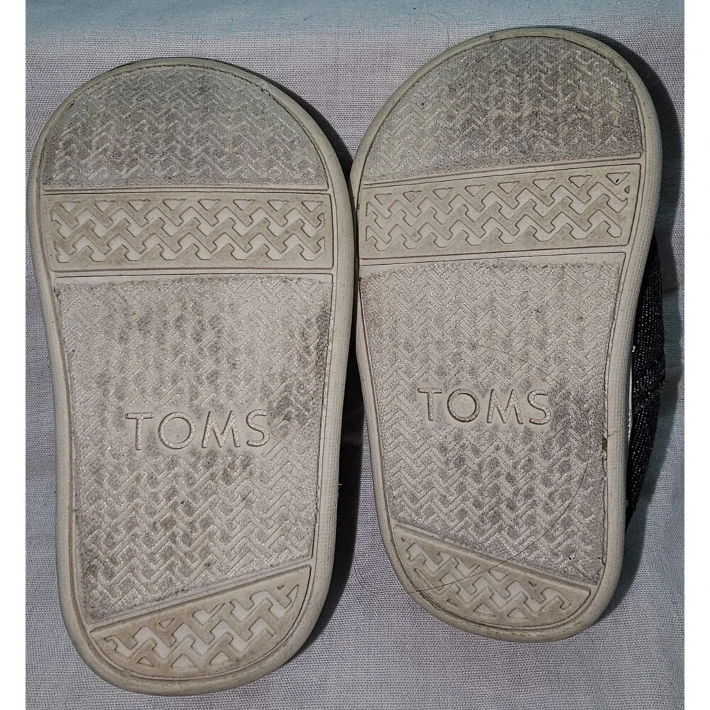 TOMS Kids Slip-On Shoes – Size 4, Black Denim with White Soles